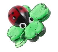 TOYANDONA Mini Four Leaf Clover Hand Blown Glass on Ladybug Figurine | Green Collectible Accent, Realistic Unique Style, Year round Display, Holidays Table Centerpiece