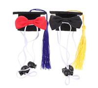 TOYANDONA Mini Pet Graduation Caps 4pcs Set with Elastic Bands - Adorable Chinchilla and Hamster Doctor Hats in Blue, Yellow, Red Bowtie (7cm) Black Bowtie (7cm) - Decorative Wear-resistant