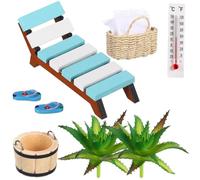 TOYANDONA Miniature Decorative Sauna Accessory Set - Mini Beach Dollhouse Accessories, Maritime Wellness Decoration Set with Deck Chair, Slippers & Basket - DIY Micro Landscape & Photo Props