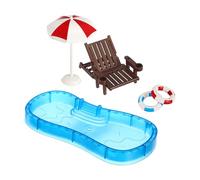 TOYANDONA Miniature Dollhouse Swimming Pool Set - Realistic 1:12 Scale Summer Beach Scene with Swimming Ring, Deck Chair and Parasol - Ideal for Dollhouses and Miniature Landscapes