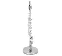TOYANDONA Miniature Flute Simulated Musical Instrument Model 8cm Silver Alloy with Black Leather Case and Stand Decorative Dollhouse Ornament