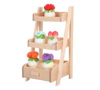 TOYANDONA Miniature Resin Potted Plants with Stand Shelf Creative DIY Dollhouse Greenery Ornaments Low Maintenance Tiny Flower Models for Fairy Garden Desk and Home Decor