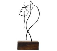 TOYANDONA Minimalist Female Character Iron Art Sculpture with Abstract Geometric Line Design Black Wooden Base Smooth Edges Decorative Ornament for Living Office Bedroom Desk Accessories and