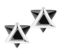 TOYANDONA Minimalist Triangle Earrings Chic Ear Studs 925 Sterling Silver Geometric Design Lightweight Women Jewelry for Daily Wear with Black and White Hexagonal Cubic Zirconia Decoration