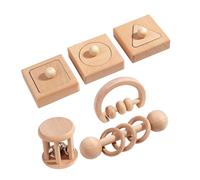 TOYANDONA Montessori Wooden Lightweight Grasping Rattles with Geometric Shapes for Sensory Development and Motor Skills Natural Beech Wood Educational Early Learning Newborn Boys