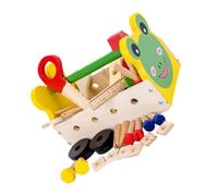 TOYANDONA Multi-function Wooden Tool Box for Educational Cartoon Portable Toolkit for Boys and Solid Wood Construction Social Skills and Intellectual Development