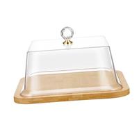 TOYANDONA Multi-functional Household Dessert Plate with Transparent Acrylic Cover Square Cake Bread Serving Tray with Smooth Edges Stable Base Pastry Display for Dining Table and Party Use