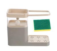 TOYANDONA Multifunctional Manual Essence Dispenser with Liquid Soap Storage Box, Grey Kitchen Sink Rack with Towel Bar and Sponge Holder for Dishwashing and Cleaning Organization