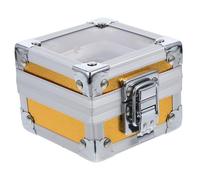 TOYANDONA Nail Drill Bits Organizer Box, Metal Manicure Tool Holder with Dustproof Aluminum Alloy Lid, Yellow Jewelry Storage Case for Nail Art Salon and Manicure Equipment