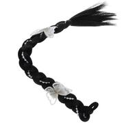 TOYANDONA Natural Black Fake Ponytail Braid Extension, High Ponytail Synthetic Hairpiece with Butterfly Knot and Pearl Detail, Braided Hair Accessory Suitable for Daily Wear