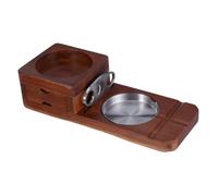 TOYANDONA Natural Solid Wood Cigar Ashtray Box with Whiskey Glass Tray and Cigar Holder Stand Rustic Tabletop Ashtray Set with Drawer for Home Bar Office Outdoor Use