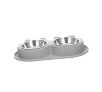 TOYANDONA Non-spill Double Dog Feeder Bowls with Innovative Moat Design Stainless Steel Pet Food and Water Bowls with Nonslip Plastic Base for Small to Medium Puppies and Cats