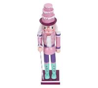 TOYANDONA Nutcracker Soldier Figurine Candy Nutcracker Head Pink Wooden with Candy Cane Staff, Decorative and Resistant to Fading, Festive Unique Design Cake Topper for Holidays