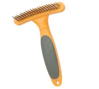 TOYANDONA Pet Double Row Pin Dematting Brush Comb for Dogs and Cats Metal Grooming Rake for Hair Removal Shedding Control and Tangle Detangling Comfortable Massage Tool for Pet Cleaning