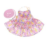 TOYANDONA Pet Rabbit Harness Set with Printed Purple Dress and Sturdy Leash Medium Size Small Animal Clothing for Indoor and Outdoor Use