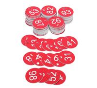 TOYANDONA Plastic Numbered Tags with Hole, Red Round Number Labels 1-100, Sturdy and Reusable Plastic Table Numbers for Restaurants and Schools Seating Arrangements