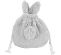 TOYANDONA Plush Bunny Drawstring Makeup Bag for Women, Cute Fluffy Cosmetic Pouch with Storage for Toiletries and Small Items, Light Gray