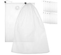 TOYANDONA Polyester Mesh Drawstring Bags Vegetable Fruit Storage Pouches 10pcs Multipurpose White Washable for Home and Trip Use