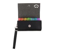 TOYANDONA Portable Black Pu Leather Pill Organizer for Women, Waterproof 2 Times a Day Medicine Storage Box with Useful Design, Elegant and Stylish Daily Dispenser for Work and School