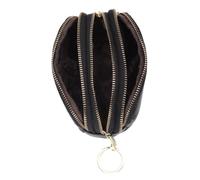 TOYANDONA Portable Coin Wallet for Women with Key Ring, Large Capacity Multi-Compartment Change Purse in Black Cowhide Leather, Stylish Zippered Purse for Holiday and Birthday