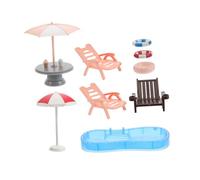 TOYANDONA Portable Dollhouse Miniature Furniture Set with Beach Chair Swimming Pool Parasol and Swim Ring for DIY Play and Home Decor for Family Gatherings and Creative Imaginative Fun