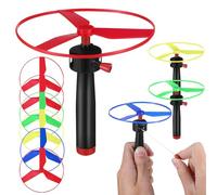 TOYANDONA Pull String Flying Disc Helicopter Toy - Propeller Game Set with 3 3 Launchers 6 Assorted Flying Discs, Outdoor Toy for Summer Children Chasing Game