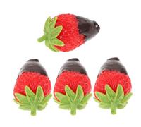 TOYANDONA Realistic Faux Strawberries with Chocolate Dip 4 Pieces Mini Artificial Fruit Decorations for Home Kitchen Party Photography Props Cute Strawberry Embellishments