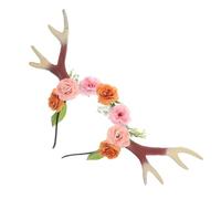TOYANDONA Realistic Reindeer Antler Headband with Floral Accents Lightweight Deer Horns Hairband for Halloween Christmas Cosplay Parties and Themed Events in Light Brown