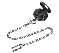 TOYANDONA Retro Round Pocket Watch with Dual Roman and Arabic Numerals Dial Thick Black Chain Flip Design Vintage Steampunk Style Timepiece Classic Gift for Men and Women