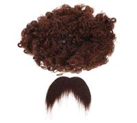 TOYANDONA Reusable Pirate Afro Wig and Fake Mustache Set Brown Curly Hair Costume Accessory for Themed Parties and Cosplay Easy Styling Beard Kit for Adults