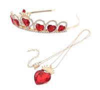 TOYANDONA Rhinestone Heart Bridal Tiara Crown Set with Necklace, Red Crystal Queen Headpiece for Wedding, Birthday, Prom, and Homecoming Accessories for Women