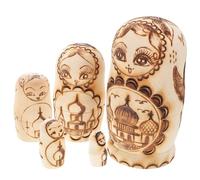 TOYANDONA Russian Nesting Doll and Five-layer Pyrography Relief Effect Wooden Set of 5 with Doubleheaded Pattern Unpainted Matryoshka Dolls Decorative Piece for Holidays and Keepsake