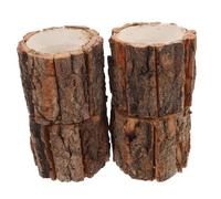 TOYANDONA Rustic Waterproof Flower Pot 3.54X3.54X3.15 Inch Wooden Planter with Bark Texture for Indoor Succulents and Small Plants Home Garden Decor