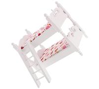 TOYANDONA Scale Miniature Bunk Bed Doll House Furniture Prop with Dolls Pillows Quilts White Wooden Mini House Accessory for Bedroom Scene Decoration