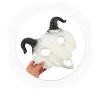 TOYANDONA Scary Demon Skull Goat Mask with RAM Horns Flexible PU Foam Full Head Animal Horned Halloween Costume Accessory for Adults and Teens White