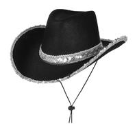TOYANDONA Sequined Wide Brim Cow Boy Hat Unisex Western Party Accessory for Costume Music Festivals Dress Up Vintage Farm Style Black Felt Design