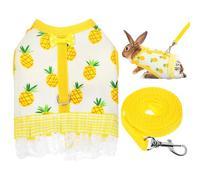 TOYANDONA Small Comfortable Set Pet Chest Pineapple Leash Print Harness with Vest and Yellow Leash, Breathable Mesh Material with Buckle Fastener Rabbits and Guinea Pigs