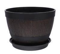 TOYANDONA Small Planter Pot Plastic Plant Pot for Home and Office, Retro Barrel Shape with Drainage Tray, Black Pp Material Suitable for Planting Succulents and Vegetables, Vintage Rustic