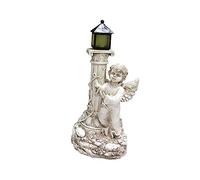 TOYANDONA Solar Powered Resin Roman Pillar Angel Statue Outdoor Garden Decor with Elegant European Design Artistic Solar Light Figurine for Courtyard Lawn Patio and Practical Ornament for