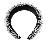 TOYANDONA Studded Crystal Spiked Headband with Thick Padded Base, White Rhinestone Punk Hair Accessory for Women and Teen, Party and Cosplay Headband