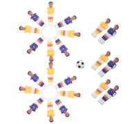 TOYANDONA Tabletop Foosball Player Replacements 23pcs Set - 1.4m Soccer Miniature Figurines with Yellow Purple Jerseys and 36mm Black-White Football - Desktop Game Accessories for Table