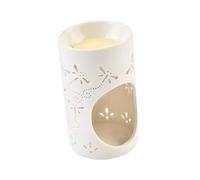 TOYANDONA Tea Light Holder Stable Standing Ceramic with Hollow Dragonfly Pattern and Smooth Surface, Essential Oil Burner for Aromatherapy in Living Room, Balcony, Or Garden