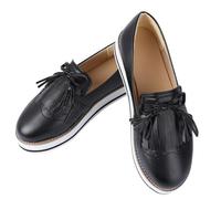 TOYANDONA Thick Bottom Tassel Woman Pumps Round Toe Nude Shoes for Work Dating Party Casual Wear