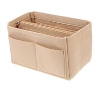 TOYANDONA Travel Container Purse Organizer Insert with Zipper and 14 Pockets Felt Bag Organizer Detachable Tote Insert Purse (L, Beige) Practical Makeup and Stationery Bag for Women