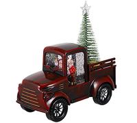 TOYANDONA Truck Shaped Snow Globe Lantern Christmas Santa Claus in a Train Battery Operated LED Light up Figurine Santa Tree Tractor for Home Table Claret