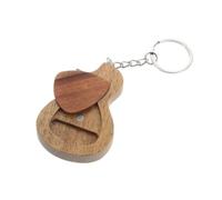 TOYANDONA Unique Guitar Shape Keychain Guitar Plectrum Keyring Wooden Pick Holder