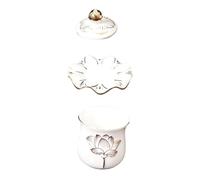 TOYANDONA Unique Relief Lotus Flower Ceramic Cup for Offering Water and Rice, Beige Round Temple Ceramic Cup Suitable for Buddha Hall Decoration and Ritual Use