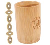 TOYANDONA Vintage Chinese Divination Prop Bamboo Bucket with Copper Coins for Fortune Telling Bamboo and Copper Material Traditional Feng Shui Game Supplies for Personal and Group Use