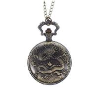 TOYANDONA Vintage Dragon Pattern Pocket Watch Necklace Lightweight Antique Quartz Hanging Watch for Men Retro Mini Portable Gift for Family and Friends