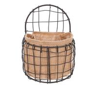 TOYANDONA Vintage Iron Wire Half Moon Wall Hanging Planter Basket with Linen Liner, Small Rustic Hanging Fruit and Vegetable Basket for Kitchen and Garden Wall Decor